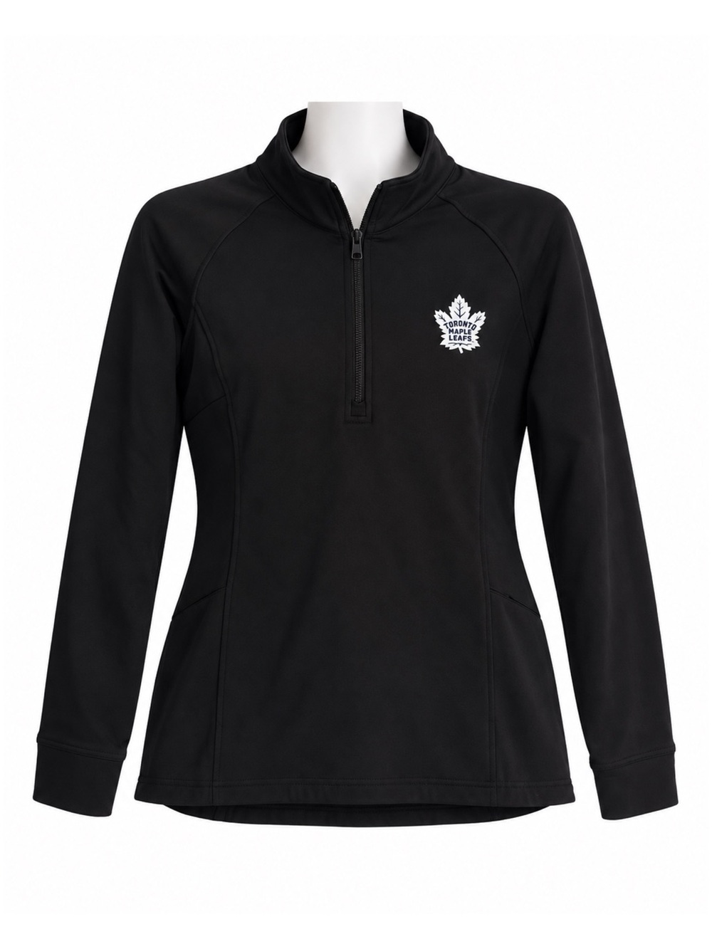 Size M Toronto Maple Leafs Women’s Black Quarter-Zip Pullover Hockey Top